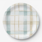Blue Cream White Plaid Stripes Birthday Pappteller (Vorderseite)