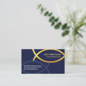 Blue Creative Gold Ichthus Fisch Christliches Mini Visitenkarte (Stehend Vorderseite)