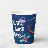 Blue Creative Space Rocket Astronaut Kids Birthday Pappbecher (Rückseite)