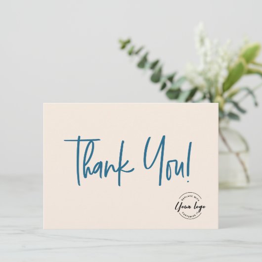 Blue Creme Black Company Logo Social Vielen Dank Dankeskarte (Stehend Vorderseite)