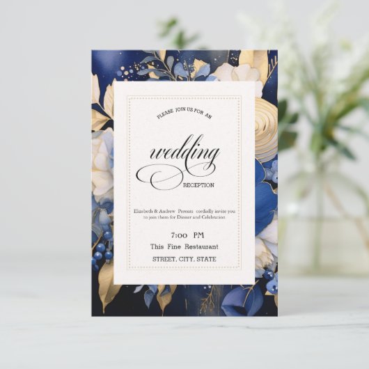 Blue Creme Blume Probe Abendessen Einladung (Stehend Vorderseite)