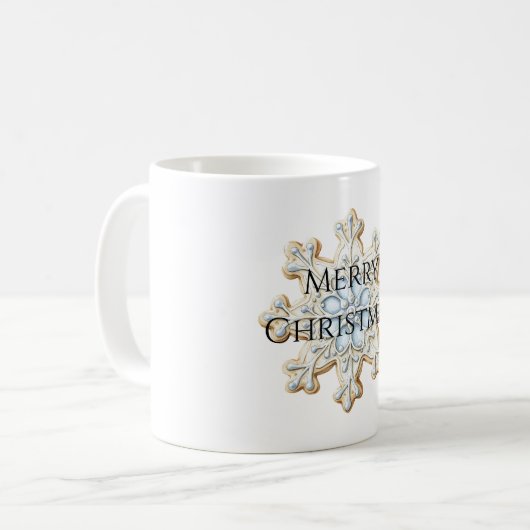 Blue Creme Christmas Snowflake Kaffeetasse (Vorderseite Links)