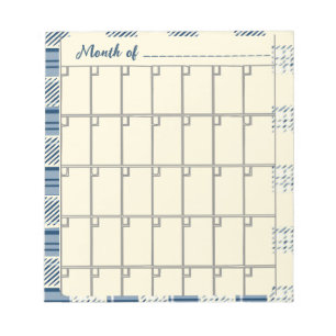 Blue Creme Kariert Monat Notizblock