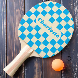 Blue & Creme Schachbrett mit Name Tischtennis Schläger