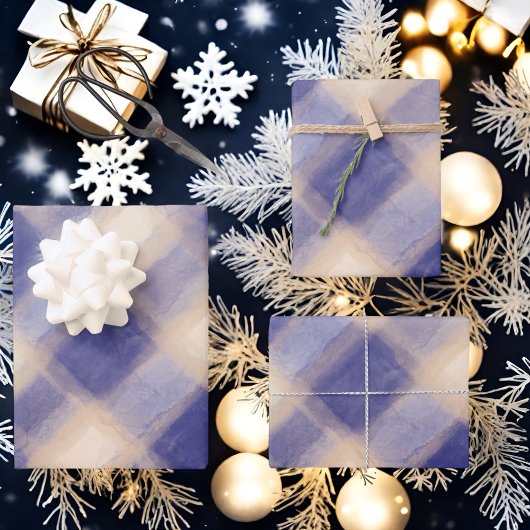 Blue Creme tartan kariert Bauernhof rustikal Gingh Geschenkpapier Set