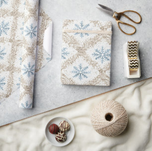 Blue Creme Weihnachten Schneeflocken Geschenkpapier