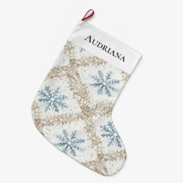 Blue Creme Weihnachten Schneeflocken Großer Weihnachtsstrumpf