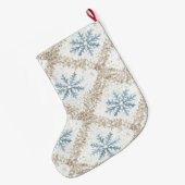 Blue Creme Weihnachten Schneeflocken Großer Weihnachtsstrumpf (Rückseite (Hängend))