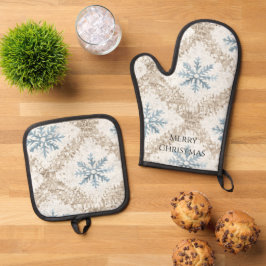 Blue Creme Weihnachten Schneeflocken Ofenhandschuh & Topflappen-Set