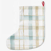 Blue Creme White Kariert Christmas Gold Glitzer Großer Weihnachtsstrumpf (Rückseite)