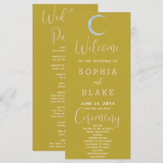 Blue Crescent Moon Celestial Gold Wedding Program (Vorne/Hinten)