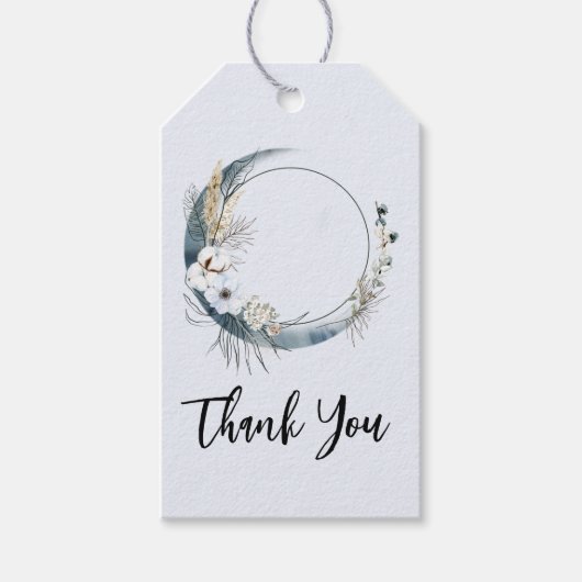 Blue Crescent Moon mit weißen Blume Danke Geschenkanhänger (Vorderseite)