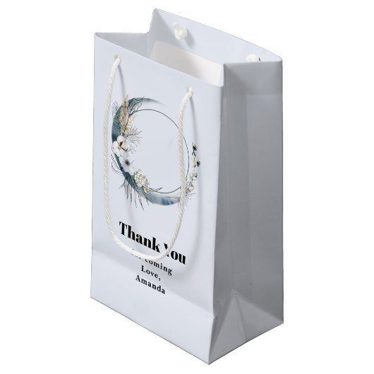 Blue Crescent Moon mit weißen Blume Danke Kleine Geschenktüte (Vorderseite Schrägansicht)