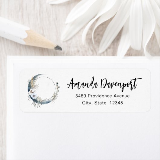 Blue Crescent Moon mit White Blume Adresse (Insitu)