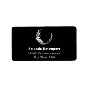 Blue Crescent Moon mit White Blume Adresse Adressaufkleber