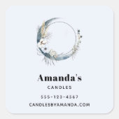 Blue Crescent Moon mit White Blume Business Quadratischer Aufkleber (Vorderseite)