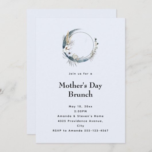 Blue Crescent Moon Mother's Day Brunch Einladung (Vorne/Hinten)