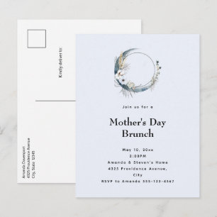 Blue Crescent Moon Mother's Day Brunch Einladungspostkarte