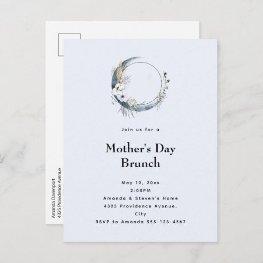 Blue Crescent Moon Mother's Day Brunch Einladungspostkarte (Vorne/Hinten)
