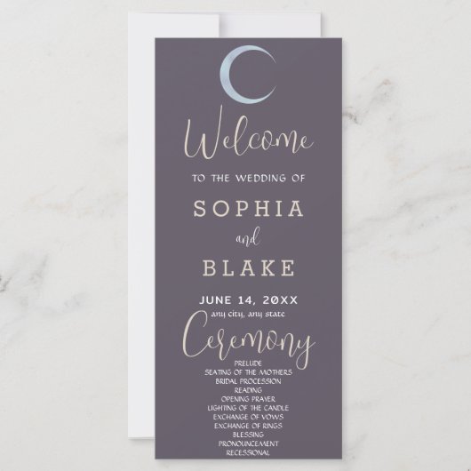 Blue Crescent Moon Smoke Gray Wedding Programm (Vorderseite)