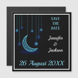 Blue Crescent Moon & Starry Sky Save the Date Magneteinladung