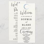 Blue Crescent Moon White Cream Hochzeitsprogramm (Vorne/Hinten)