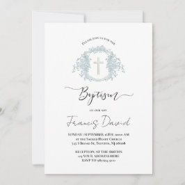blue crest black script Baptism Invitation Einladung
