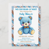 Blue Crocheted Teddy Bear Boy's Baby Shower Einladung (Vorderseite)