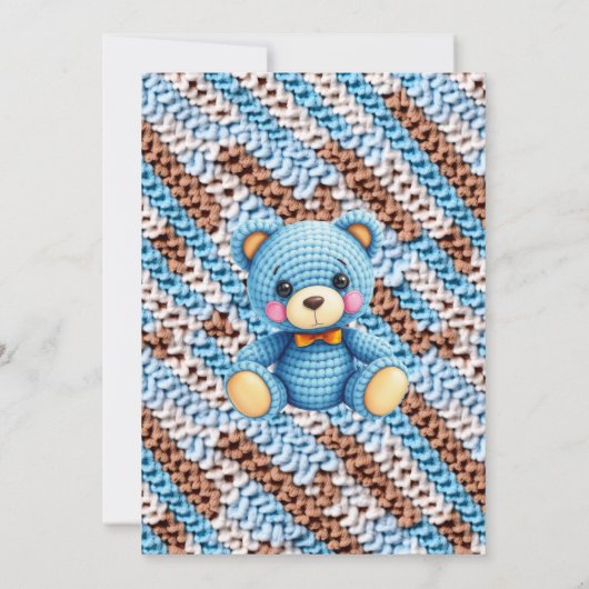 Blue Crocheted Teddy Bear Boy's Baby Shower Einladung (Rückseite)