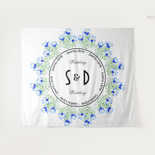 Blue Crocus Large Wedding Background Wandteppich (Vorderseite (Horizontal))