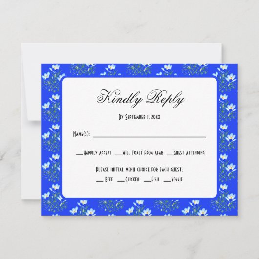 Blue Crocus Wedding RSVP Card (Vorderseite)