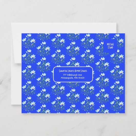 Blue Crocus Wedding RSVP Card (Rückseite)