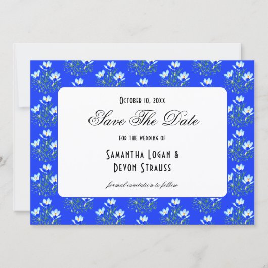 Blue Crocus Wedding Save The Date (Vorderseite)