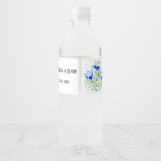 Blue Crocuses Wasserflaschenetikett (Rückseite)
