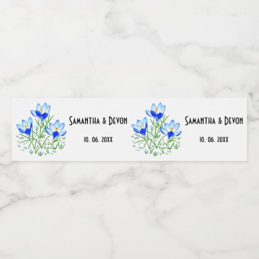 Blue Crocuses Wasserflaschenetikett (Einzelnes Label)