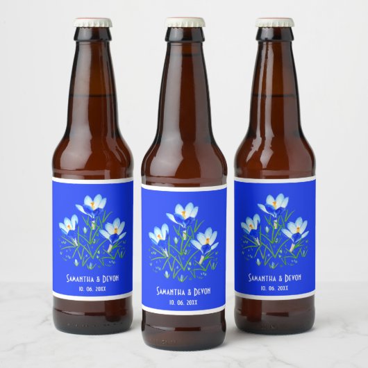 Blue Crocuses Wedding Beer Lables Bierflaschenetikett (Flaschen)