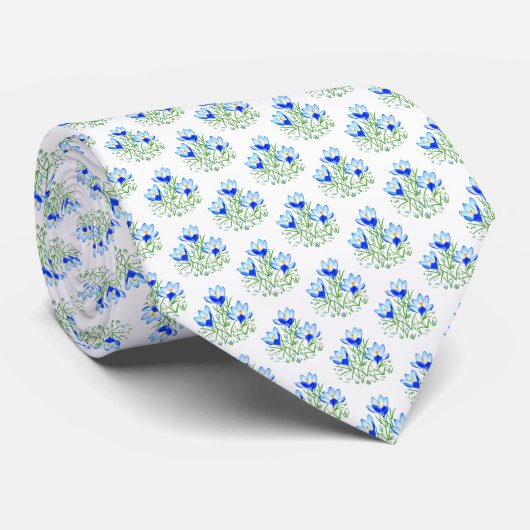 Blue Crocuses White Neck Tie Krawatte (Gerollt)