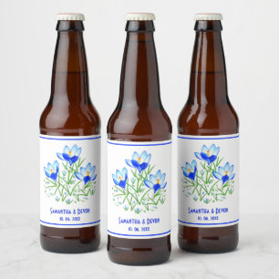 Blue Crocuses White Wedding Beer Lables Bierflaschenetikett