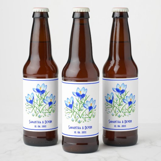 Blue Crocuses White Wedding Beer Lables Bierflaschenetikett (Flaschen)