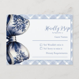 Blue Croquette Postcard RSVP Card Einladungspostkarte