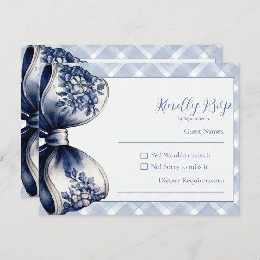 Blue Croquette Postcard RSVP Card Einladungspostkarte (Vorne/Hinten)