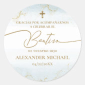 Blue Cross Boy Thank You Baptism Bautizo Runder Aufkleber (Vorderseite)