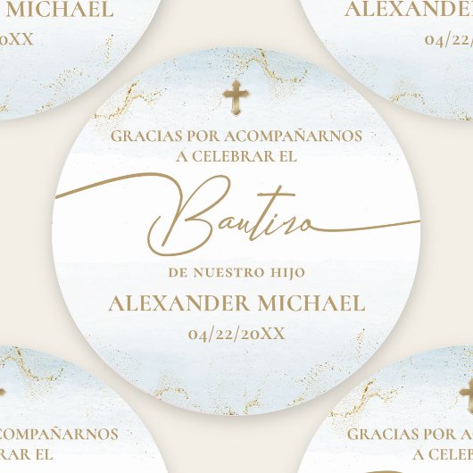 Blue Cross Boy Thank You Baptism Bautizo Runder Aufkleber