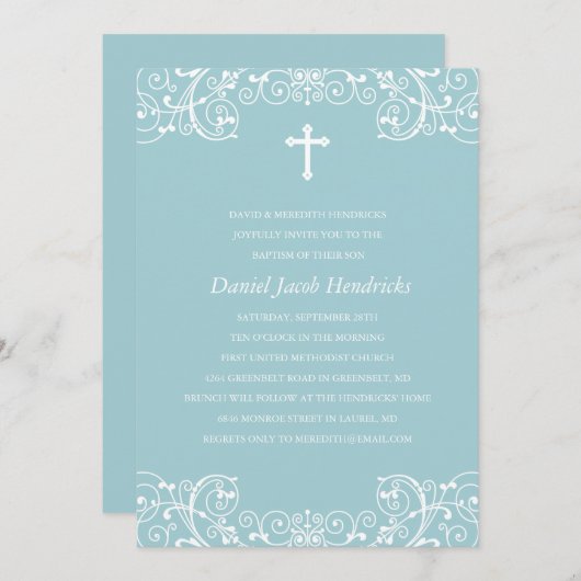 Blue Cross Boys Taufe/Christening Einladung (Vorne/Hinten)