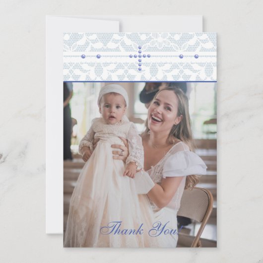 Blue Cross Christian Baptism Photo Thank You Card Dankeskarte (Vorderseite)
