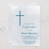 blue cross Confirmation boy Einladung (Vorne/Hinten)