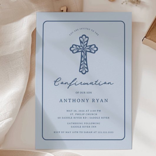 Blue Cross Confirmation Invitation Einladung