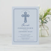 Blue Cross First Communion Invitation Einladung (Stehend Vorderseite)