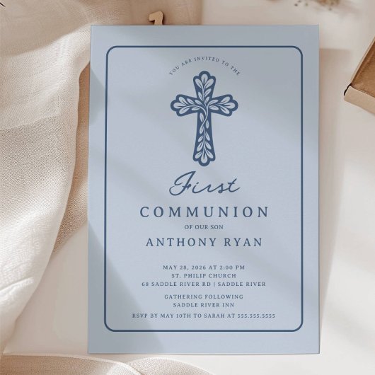 Blue Cross First Communion Invitation Einladung
