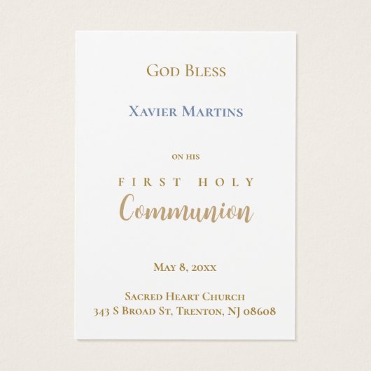 Blue cross First Communion remembrance card (Rückseite)